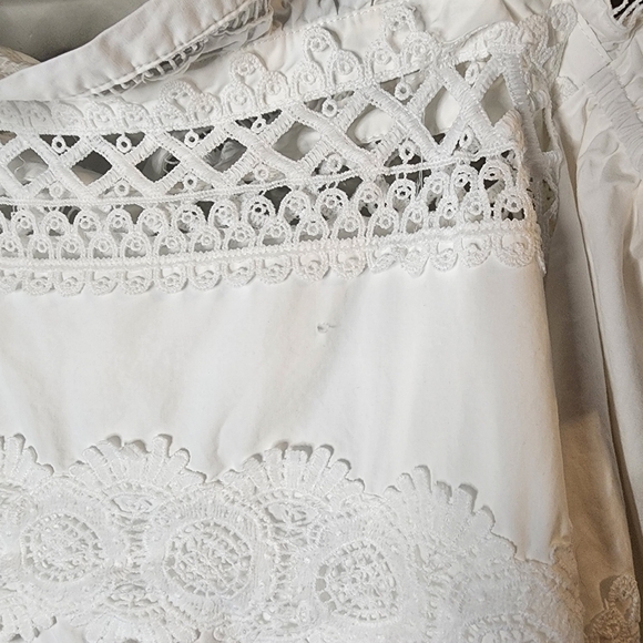 Ina Anthropologie Dress White Off Shoulder Embroidered Med Coastal Cottage Core - Picture 12 of 13